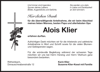Traueranzeige von Alois Klier von Pegnitz-Zeitung